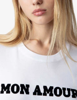 Zadig & Voltaire Woop Slogan-print Short-sleeved Organic-cotton T-shirt -VogueVibe Store R04188623 BLANC ALT04