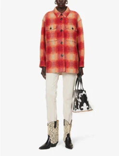 Isabel Marant Etoile Harveli Checked Recycled Polyester-blend Jacket -VogueVibe Store R04188835 ORANGE ALT01