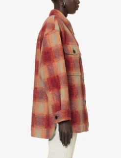 Isabel Marant Etoile Harveli Checked Recycled Polyester-blend Jacket -VogueVibe Store R04188835 ORANGE ALT02