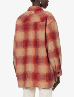 Isabel Marant Etoile Harveli Checked Recycled Polyester-blend Jacket -VogueVibe Store R04188835 ORANGE ALT03