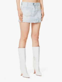 Abra Logo-embroidered Denim Mini Skirt -VogueVibe Store R04189005 SKYBLUE ALT02