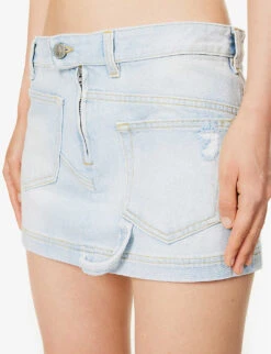 Abra Logo-embroidered Denim Mini Skirt -VogueVibe Store R04189005 SKYBLUE ALT04