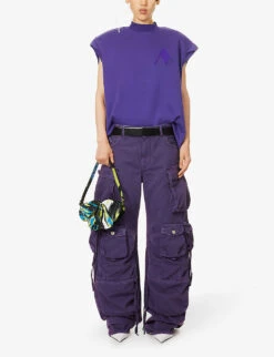 Laurie Padded-shoulders Cotton T-shirt -VogueVibe Store R04189009 DEEPTANZANITE ALT01