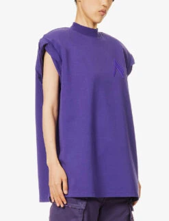 Laurie Padded-shoulders Cotton T-shirt -VogueVibe Store R04189009 DEEPTANZANITE ALT02