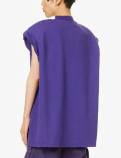 Laurie Padded-shoulders Cotton T-shirt -VogueVibe Store R04189009 DEEPTANZANITE ALT03