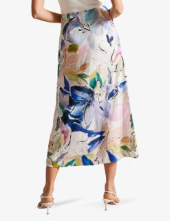Ted Baker Salleey Floral-print Woven Midi Skirt -VogueVibe Store R04189315 WHITE ALT03