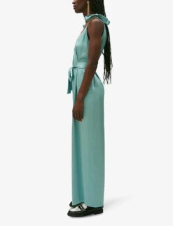 CLAUDIE PIERLOT Jizzie V-neck Satin Jumpsuit -VogueVibe Store R04189875 VERTS ALT02