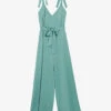 CLAUDIE PIERLOT Jizzie V-neck Satin Jumpsuit -VogueVibe Store R04189875 VERTS M