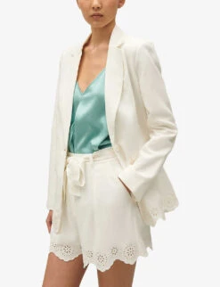 CLAUDIE PIERLOT Broderie-anglaise Scalloped-hem Woven Jacket -VogueVibe Store R04189879 NATURELS ALT02