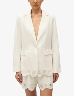 CLAUDIE PIERLOT Broderie-anglaise Scalloped-hem Woven Jacket -VogueVibe Store R04189879 NATURELS ALT04