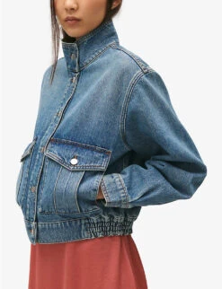 CLAUDIE PIERLOT Volume High-neck Relaxed-fit Denim Jacket -VogueVibe Store R04189889 BLEUS ALT04