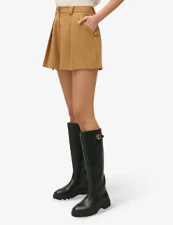 CLAUDIE PIERLOT Eden Pleated Stretch-woven Shorts -VogueVibe Store R04189891 BRUNS ALT02