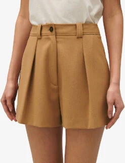 CLAUDIE PIERLOT Eden Pleated Stretch-woven Shorts -VogueVibe Store R04189891 BRUNS ALT04