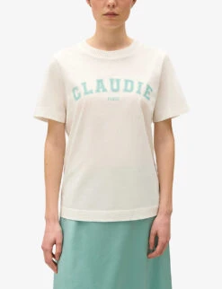 CLAUDIE PIERLOT Trim Logo-print Short-sleeve Cotton T-shirt -VogueVibe Store R04189901 NATURELS ALT04