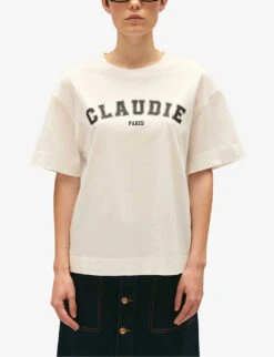 CLAUDIE PIERLOT Logo-print Short-sleeve Cotton T-shirt -VogueVibe Store R04189930 NATURELS ALT02