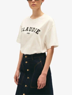 CLAUDIE PIERLOT Logo-print Short-sleeve Cotton T-shirt -VogueVibe Store R04189930 NATURELS ALT04
