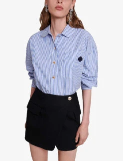 Maje Jakino High-waisted Cargo-pocket Stretch-woven Wrap Mini Skirt -VogueVibe Store R04190038 NOIRGRIS ALT04