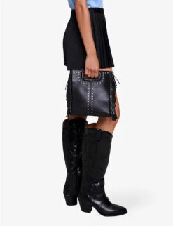 Maje Lupli Straight-fit Pleated Stretch-woven Shorts -VogueVibe Store R04190255 NOIRGRIS ALT02