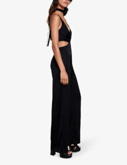 Maje Piblanca Cut-out Wide-leg Woven Jumpsuit -VogueVibe Store R04190350 NOIRGRIS ALT02