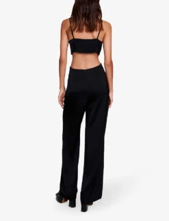 Maje Piblanca Cut-out Wide-leg Woven Jumpsuit -VogueVibe Store R04190350 NOIRGRIS ALT03