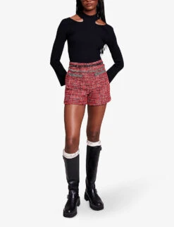 Maje Italete Chain-embellished Tweed Shorts -VogueVibe Store R04190440 ROUGES ALT01