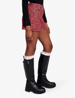 Maje Italete Chain-embellished Tweed Shorts -VogueVibe Store R04190440 ROUGES ALT02