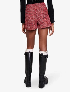 Maje Italete Chain-embellished Tweed Shorts -VogueVibe Store R04190440 ROUGES ALT03