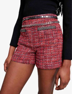 Maje Italete Chain-embellished Tweed Shorts -VogueVibe Store R04190440 ROUGES ALT04