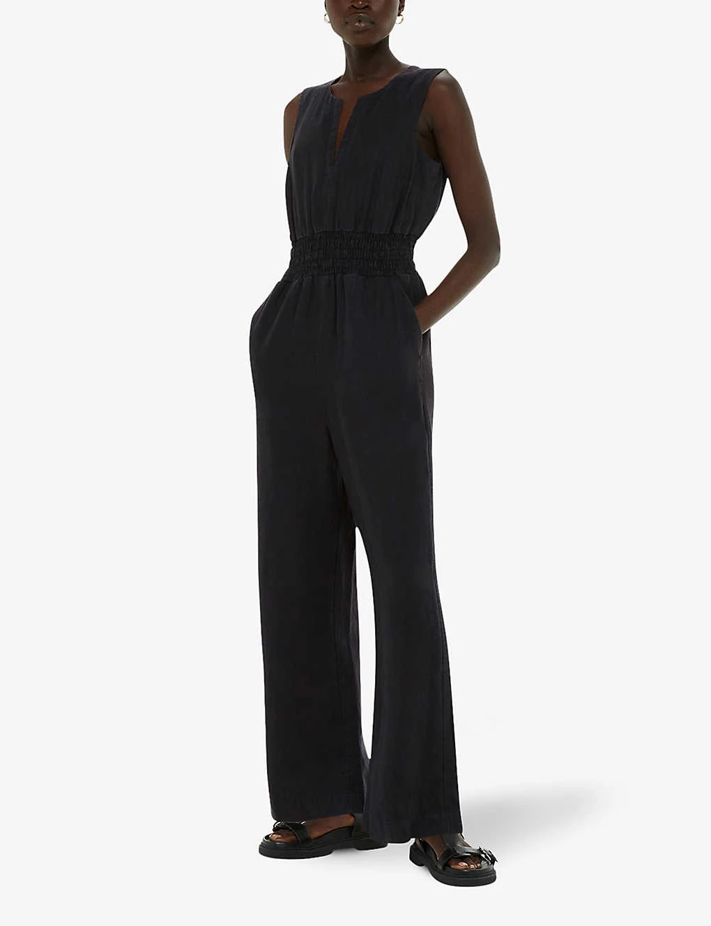 Whistles Danny Shirred-waist Sleeveless Linen Jumpsuit 4 Whistles Danny Shirred-waist Sleeveless Linen Jumpsuit - Image 2