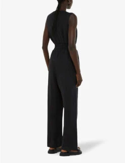 Whistles Danny Shirred-waist Sleeveless Linen Jumpsuit 10 Whistles Danny Shirred-waist Sleeveless Linen Jumpsuit -VogueVibe Store R04190959 BLACK ALT03