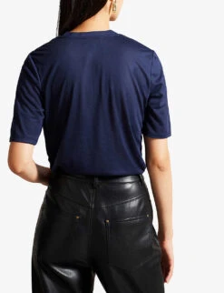 Ted Baker Kerika V-neckline Short-sleeve Woven T-shirt -VogueVibe Store R04190972 NAVY ALT03