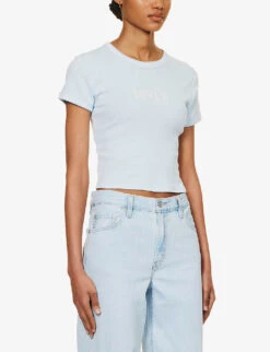 Levis Ringer Logo-print Cotton-jersey T-shirt -VogueVibe Store R04191377 BABYSERIFLOGOOMPH ALT02