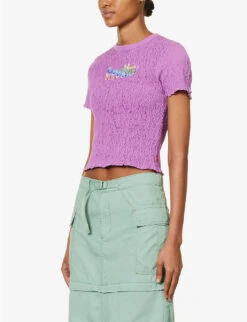 Levis Popcorn Graphic-print Ruched Cotton-jersey T-shirt 9 Levis Popcorn Graphic-print Ruched Cotton-jersey T-shirt -VogueVibe Store R04191382 BLUES ALT02