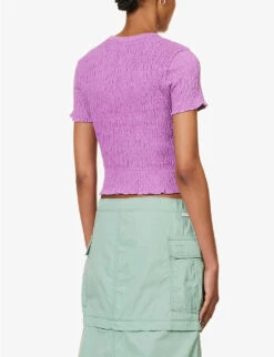 Levis Popcorn Graphic-print Ruched Cotton-jersey T-shirt 10 Levis Popcorn Graphic-print Ruched Cotton-jersey T-shirt -VogueVibe Store R04191382 BLUES ALT03