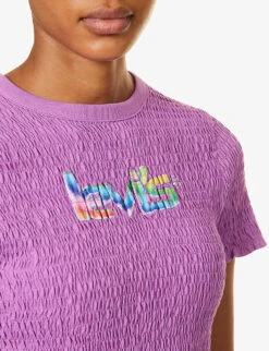 Levis Popcorn Graphic-print Ruched Cotton-jersey T-shirt 11 Levis Popcorn Graphic-print Ruched Cotton-jersey T-shirt -VogueVibe Store R04191382 BLUES ALT04