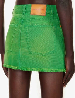Mid-rise Raw-hem Denim Mini Skirt -VogueVibe Store R04192052 GREEN ALT04