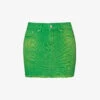 Mid-rise Raw-hem Denim Mini Skirt -VogueVibe Store R04192052 GREEN M