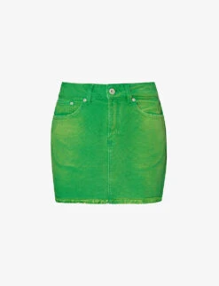 Mid-rise Raw-hem Denim Mini Skirt