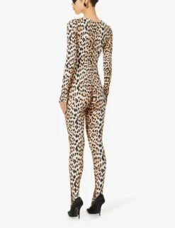 Roberto Cavalli Leopard-print Slim-fit Stretch-woven Jumpsuit -VogueVibe Store R04192682 NATURALE ALT03