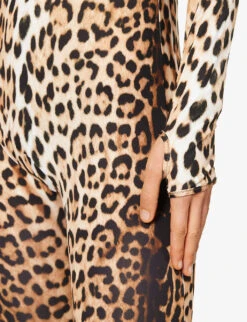 Roberto Cavalli Leopard-print Slim-fit Stretch-woven Jumpsuit -VogueVibe Store R04192682 NATURALE ALT04