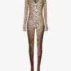 Roberto Cavalli Leopard-print Slim-fit Stretch-woven Jumpsuit -VogueVibe Store R04192682 NATURALE M
