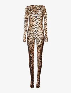 Roberto Cavalli Leopard-print Slim-fit Stretch-woven Jumpsuit