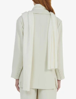 Chain-embellished Single-breasted Oversized Woven Blazer -VogueVibe Store R04194013 OFFWHITE ALT03