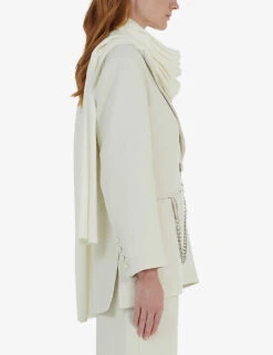 Chain-embellished Single-breasted Oversized Woven Blazer -VogueVibe Store R04194013 OFFWHITE ALT04