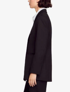 Sandro Valois Double-breasted Stretch-woven Blazer -VogueVibe Store R04194617 NOIRGRIS ALT02