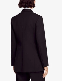 Sandro Valois Double-breasted Stretch-woven Blazer -VogueVibe Store R04194617 NOIRGRIS ALT03