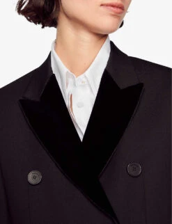Sandro Valois Double-breasted Stretch-woven Blazer -VogueVibe Store R04194617 NOIRGRIS ALT04