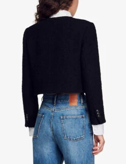 Sandro Wallace Button-down Cotton-blend Boucle Jacket -VogueVibe Store R04194622 NOIRGRIS ALT03