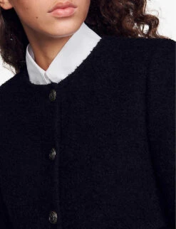 Sandro Wallace Button-down Cotton-blend Boucle Jacket -VogueVibe Store R04194622 NOIRGRIS ALT04