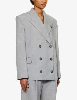 Lazlo Double-breasted Stretch-woven Jacket -VogueVibe Store R04194781 GREYMARLE ALT02